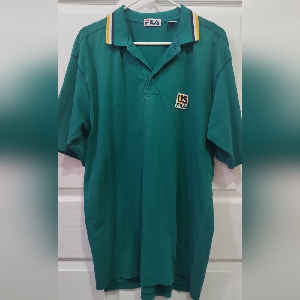 Throwback Fila athletic polo shirt size M color Green